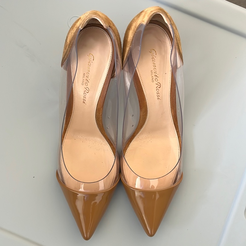 Gianvito Rossi patent and suede plexi pumps 36.5